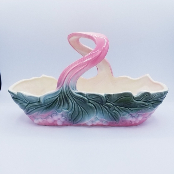 Vintage 1950's Hull Pottery Planter with Handle Green & Pink - Picture 1 of 11